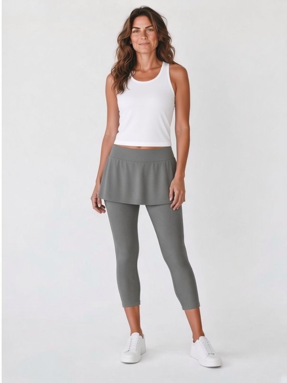 NWOT Hard Tail Forever Flat Waist Skirted Capri Leggings Gray Heather- Size: M